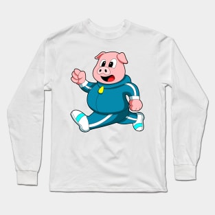 Pig at Fitness - Jogging with Jogging suit Long Sleeve T-Shirt